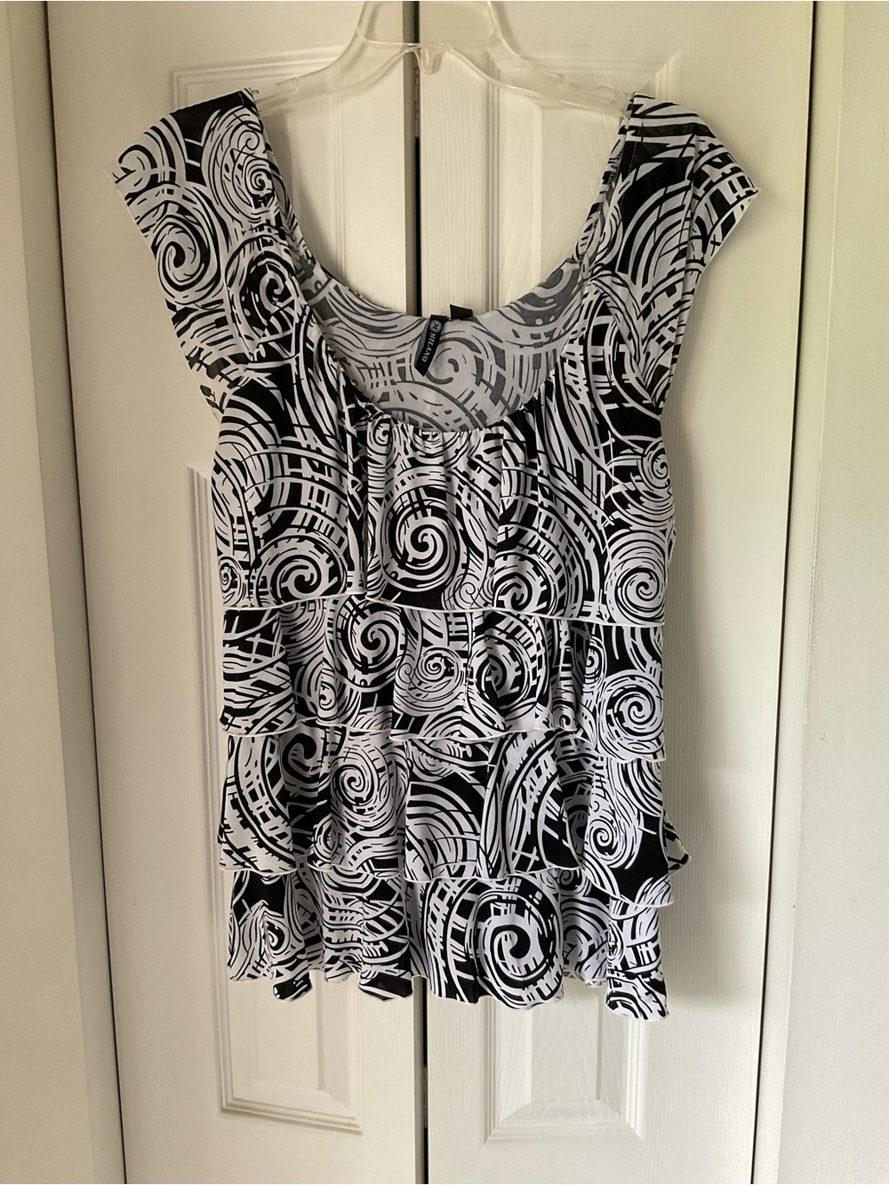 Milano Black & White Swirl Ruffle Tunic